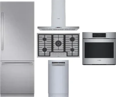 5 Piece Package Includes Refrigerator, Cooktop, Wall Oven, Hood And Dishwasher