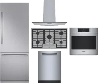 5 Piece Package Includes Refrigerator, Cooktop, Wall Oven, Hood And Dishwasher