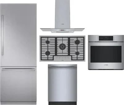 5 Piece Package Includes Refrigerator, Cooktop, Wall Oven, Hood And Dishwasher