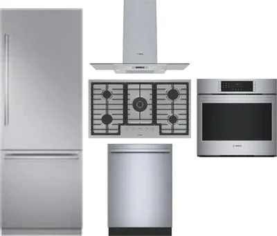5 Piece Package Includes Refrigerator, Cooktop, Wall Oven, Hood And Dishwasher