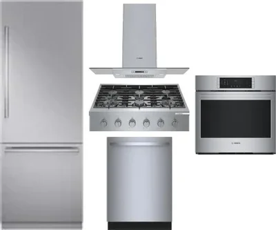 5 Piece Package Includes Refrigerator, Cooktop, Wall Oven, Hood And Dishwasher