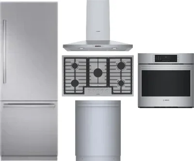 5 Piece Package Includes Refrigerator, Cooktop, Wall Oven, Hood And Dishwasher
