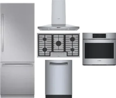 5 Piece Package Includes Refrigerator, Cooktop, Wall Oven, Hood And Dishwasher