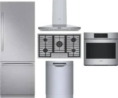 5 Piece Package Includes Refrigerator, Cooktop, Wall Oven, Hood And Dishwasher