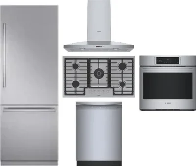5 Piece Package Includes Refrigerator, Cooktop, Wall Oven, Hood And Dishwasher