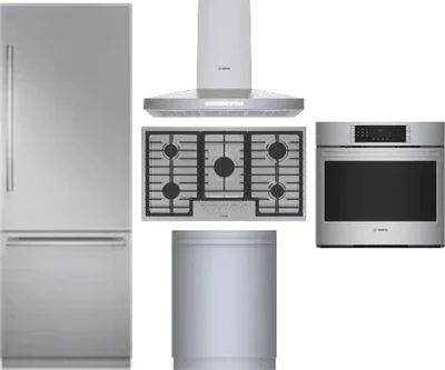 5 Piece Package Includes Refrigerator, Cooktop, Wall Oven, Hood And Dishwasher
