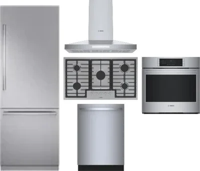5 Piece Package Includes Refrigerator, Cooktop, Wall Oven, Hood And Dishwasher