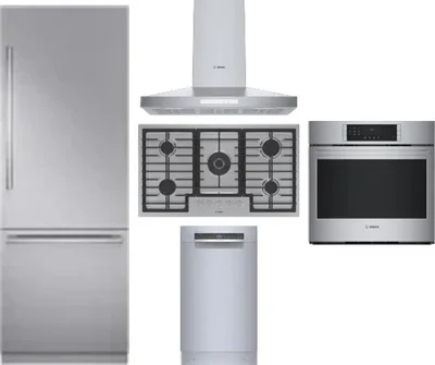 5 Piece Package Includes Refrigerator, Cooktop, Wall Oven, Hood And Dishwasher