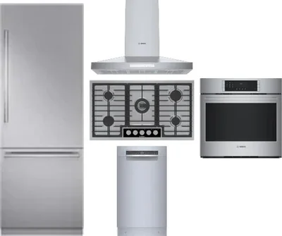 5 Piece Package Includes Refrigerator, Cooktop, Wall Oven, Hood And Dishwasher