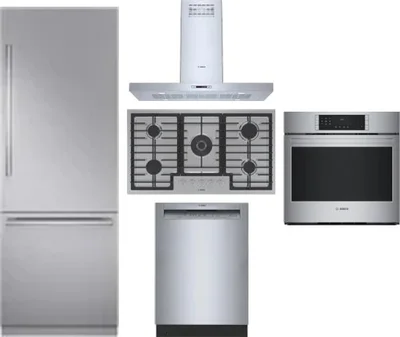 5 Piece Package Includes Refrigerator, Cooktop, Wall Oven, Hood And Dishwasher