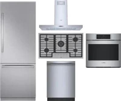 5 Piece Package Includes Refrigerator, Cooktop, Wall Oven, Hood And Dishwasher