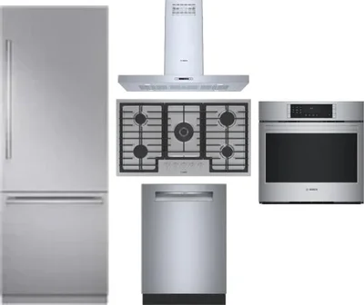 5 Piece Package Includes Refrigerator, Cooktop, Wall Oven, Hood And Dishwasher