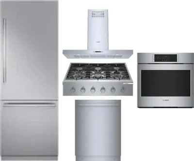 5 Piece Package Includes Refrigerator, Cooktop, Wall Oven, Hood And Dishwasher