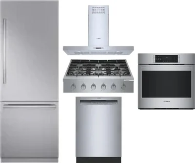5 Piece Package Includes Refrigerator, Cooktop, Wall Oven, Hood And Dishwasher