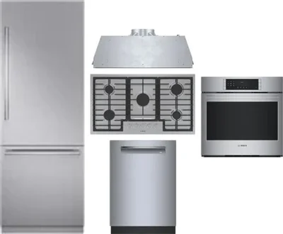 5 Piece Package Includes Refrigerator, Cooktop, Wall Oven, Hood And Dishwasher