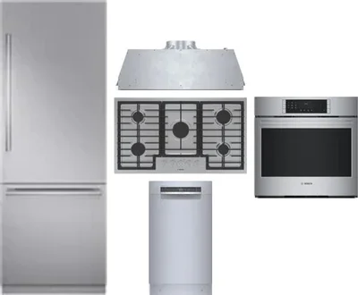 5 Piece Package Includes Refrigerator, Cooktop, Wall Oven, Hood And Dishwasher