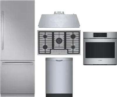 5 Piece Package Includes Refrigerator, Cooktop, Wall Oven, Hood And Dishwasher