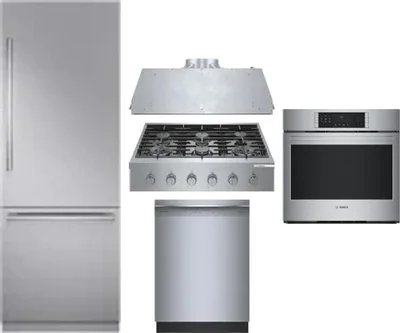 5 Piece Package Includes Refrigerator, Cooktop, Wall Oven, Hood And Dishwasher