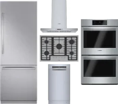 5 Piece Package Includes Refrigerator, Cooktop, Wall Oven, Hood And Dishwasher