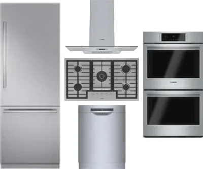 5 Piece Package Includes Refrigerator, Cooktop, Wall Oven, Hood And Dishwasher