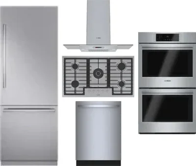 5 Piece Package Includes Refrigerator, Cooktop, Wall Oven, Hood And Dishwasher