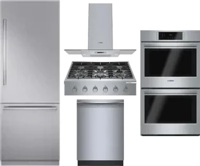 5 Piece Package Includes Refrigerator, Cooktop, Wall Oven, Hood And Dishwasher