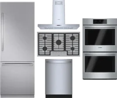 5 Piece Package Includes Refrigerator, Cooktop, Wall Oven, Hood And Dishwasher