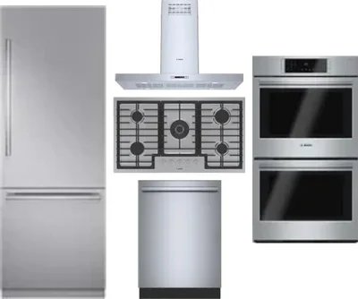 5 Piece Package Includes Refrigerator, Cooktop, Wall Oven, Hood And Dishwasher