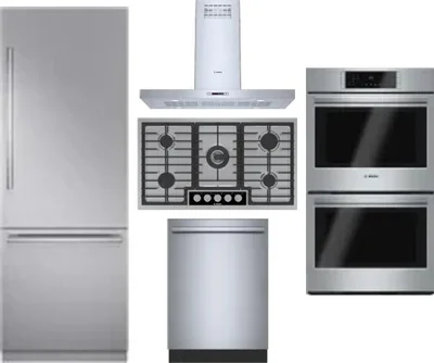 5 Piece Package Includes Refrigerator, Cooktop, Wall Oven, Hood And Dishwasher