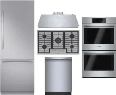 5 Piece Package Includes Refrigerator, Cooktop, Wall Oven, Hood And Dishwasher