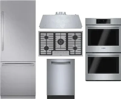 5 Piece Package Includes Refrigerator, Cooktop, Wall Oven, Hood And Dishwasher