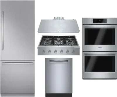 5 Piece Package Includes Refrigerator, Cooktop, Wall Oven, Hood And Dishwasher