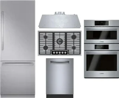 5 Piece Package Includes Refrigerator, Cooktop, Wall Oven, Hood And Dishwasher