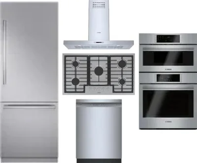 5 Piece Package Includes Refrigerator, Cooktop, Wall Oven, Hood And Dishwasher