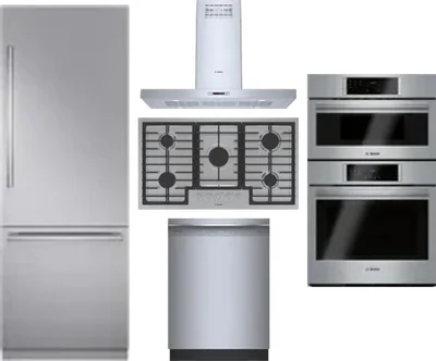 5 Piece Package Includes Refrigerator, Cooktop, Wall Oven, Hood And Dishwasher