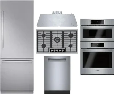 5 Piece Package Includes Refrigerator, Cooktop, Wall Oven, Hood And Dishwasher