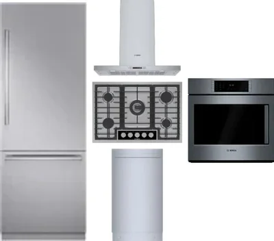 5 Piece Package Includes Refrigerator, Cooktop, Wall Oven, Hood And Dishwasher