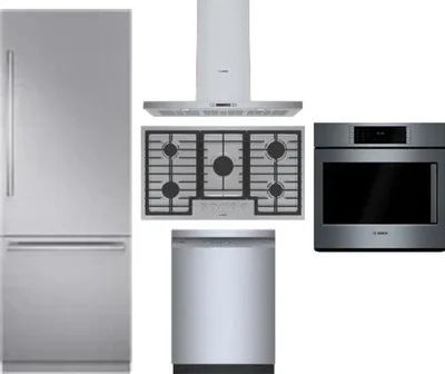 5 Piece Package Includes Refrigerator, Cooktop, Wall Oven, Hood And Dishwasher