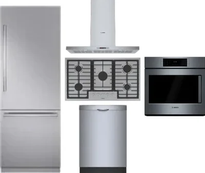 5 Piece Package Includes Refrigerator, Cooktop, Wall Oven, Hood And Dishwasher