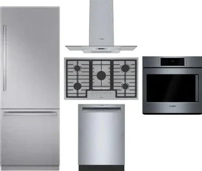 5 Piece Package Includes Refrigerator, Cooktop, Wall Oven, Hood And Dishwasher
