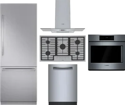 5 Piece Package Includes Refrigerator, Cooktop, Wall Oven, Hood And Dishwasher