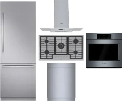 5 Piece Package Includes Refrigerator, Cooktop, Wall Oven, Hood And Dishwasher