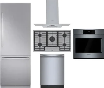 5 Piece Package Includes Refrigerator, Cooktop, Wall Oven, Hood And Dishwasher