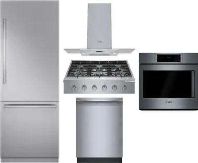 5 Piece Package Includes Refrigerator, Cooktop, Wall Oven, Hood And Dishwasher