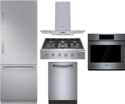 5 Piece Package Includes Refrigerator, Cooktop, Wall Oven, Hood And Dishwasher