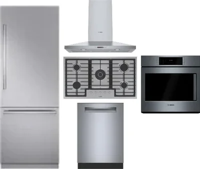 5 Piece Package Includes Refrigerator, Cooktop, Wall Oven, Hood And Dishwasher