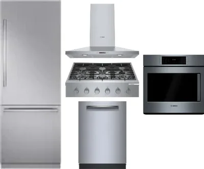 5 Piece Package Includes Refrigerator, Cooktop, Wall Oven, Hood And Dishwasher
