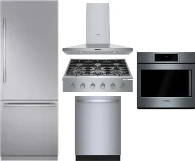 5 Piece Package Includes Refrigerator, Cooktop, Wall Oven, Hood And Dishwasher