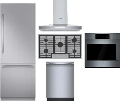 5 Piece Package Includes Refrigerator, Cooktop, Wall Oven, Hood And Dishwasher