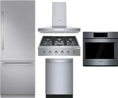 5 Piece Package Includes Refrigerator, Cooktop, Wall Oven, Hood And Dishwasher